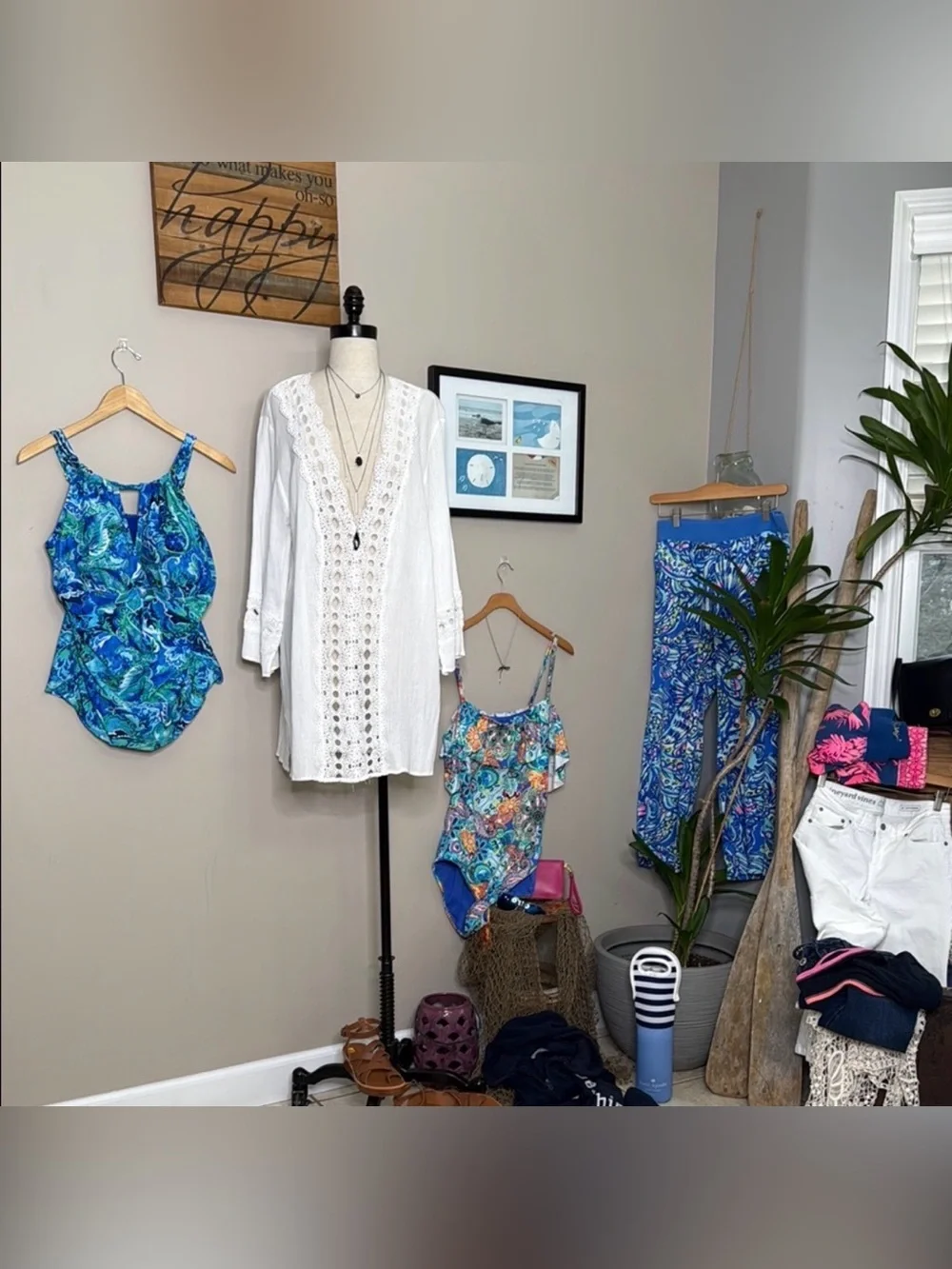 Yoga Waist Blue Floral Shell Print Wide Leg Lilly Pulitzer Lounge Bottom Size XS